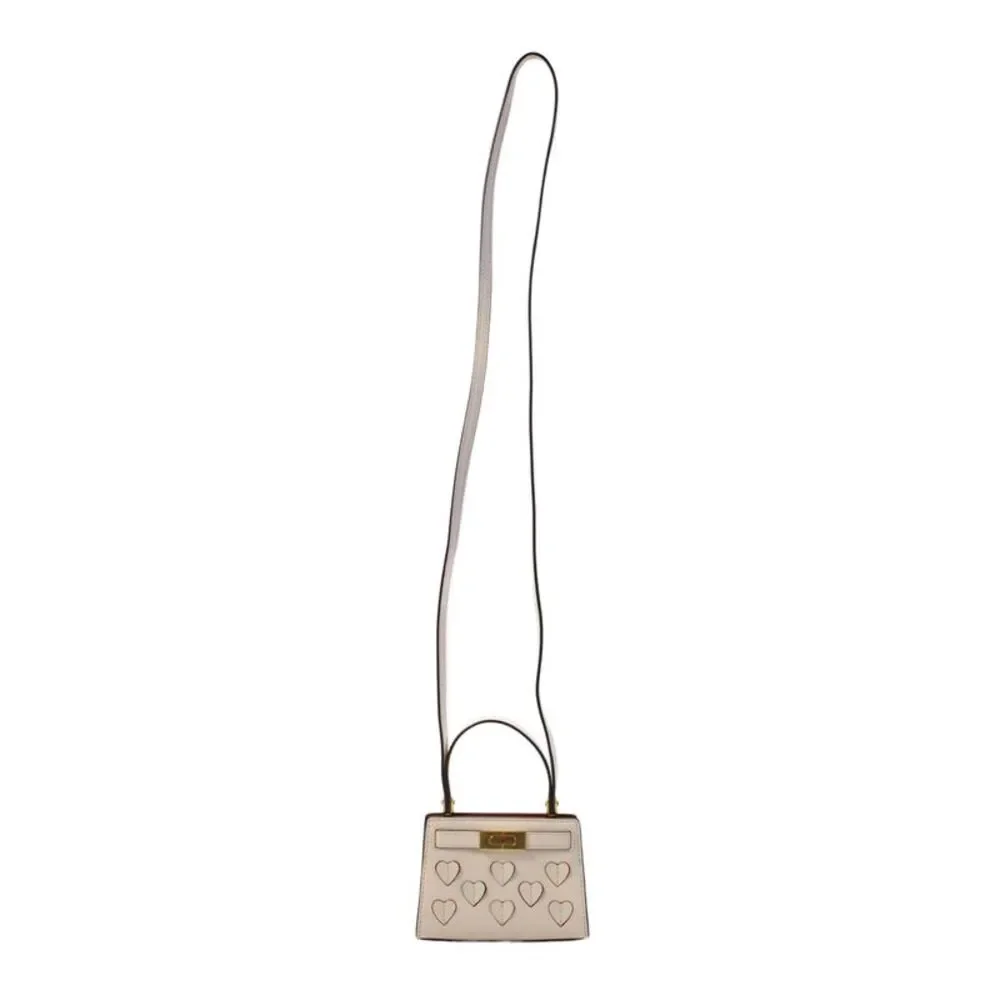 Tory Burch Womens Leather Nano Lee Radziwill Heart Applique Handbag Beige